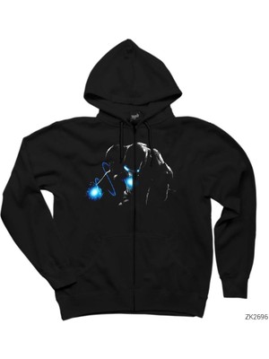 Iron Man In The Dark Siyah Fermuarlı Kapşonlu Sweatshirt