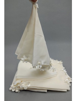 Hayalperest Boncuk Krem Çiçek Desenli Lüx Halay Mendili 1 Adet