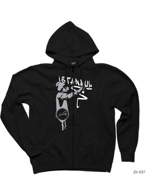 Graffiti Istanbul Siyah Fermuarlı Kapşonlu Sweatshirt