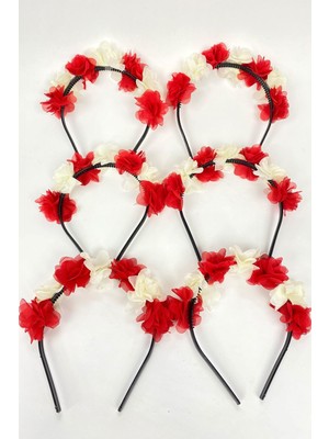 Hayalperest Boncuk Kırmızı Lazer Çiçekli 6 Adet Nedime Tacı ve Hediyelik Çocuk Tacı 6 Adet