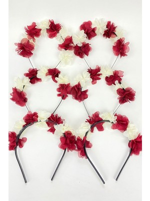 Hayalperest Boncuk Bordo Lazer Çiçekli 6 Adet Nedime Tacı ve Hediyelik Çocuk Tacı 6 Adet