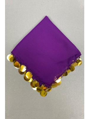 Hayalperest Boncuk Gold Pul Işlemeli Lüx Halay Mendili 5 Adet Mor