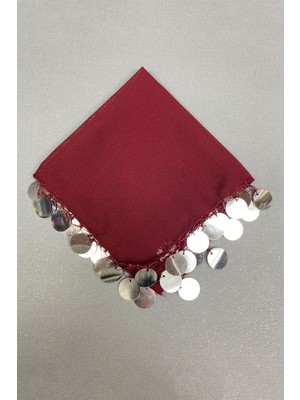 Hayalperest Boncuk Gümüş Pullu Lüx Halay Mendili 5 Adet Bordo