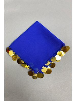 Hayalperest Boncuk Gold Pul Işlemeli Lüx Halay Mendili 5 Adet Saks Mavi