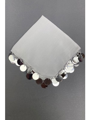 Hayalperest Boncuk Gümüş Pullu Lüx Halay Mendili 5 Adet Beyaz