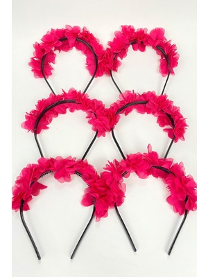 Hayalperest Boncuk Fuşya Lazer Çiçekli 6 Adet Nedime Tacı ve Hediyelik Çocuk Tacı 6 Adet