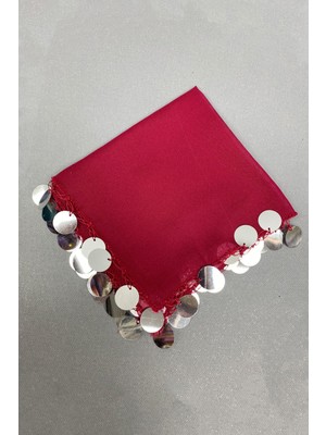 Hayalperest Boncuk Gümüş Pullu Lüx Halay Mendili 5 Adet Koyu Bordo