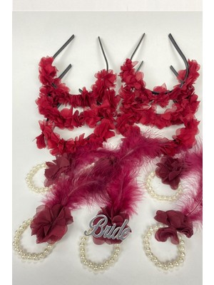 Hayalperest Boncuk Bordo Lazer Çiçekli 6 Adet Nedime Tacı ve Hediyelik Çocuk Tacı 6 Adet