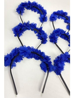 Hayalperest Boncuk Saks Mavi Lazer Çiçekli 6 Adet Nedime Tacı ve Hediyelik Çocuk Tacı 6 Adet