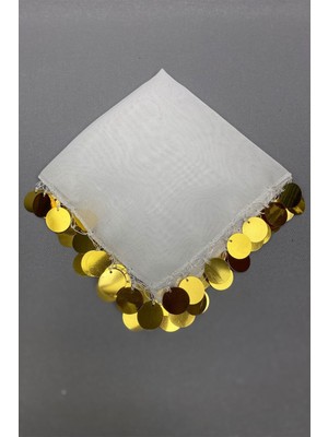 Hayalperest Boncuk Gold Pul Işlemeli Lüx Halay Mendili 1 Adet Beyaz