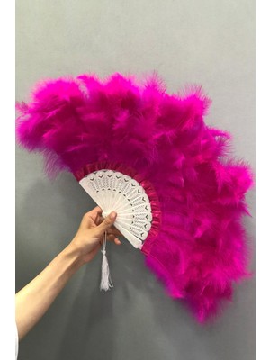 Fuşya Renk Tüylü Gelin Kına Yelpazesi