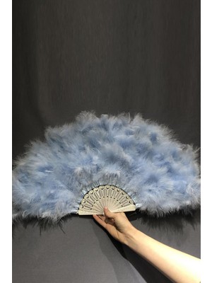 Hayalperest Boncuk Mavi Tüylü Gelin Yelpazesi