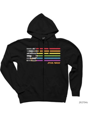 Star Wars Sword Siyah Fermuarlı Kapşonlu Sweatshirt