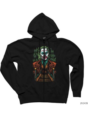 Joker Hahaha Siyah Fermuarlı Kapşonlu Sweatshirt