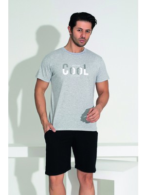Erkek Şort Tshirt Pijama Takımı 25252 Gri