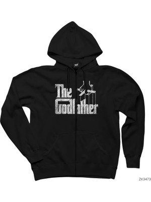 The Godfather Distorted Siyah Fermuarlı Kapşonlu Sweatshirt