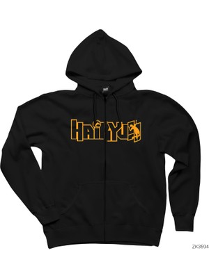 Haikyu Siyah Fermuarlı Kapşonlu Sweatshirt