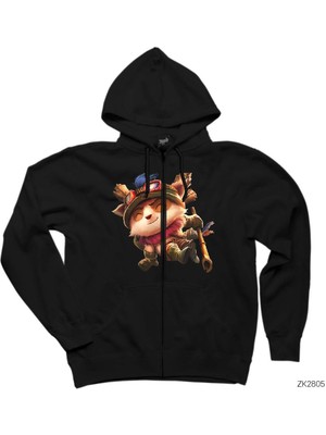 League Of Legends Teemo Siyah Fermuarlı Kapşonlu Sweatshirt