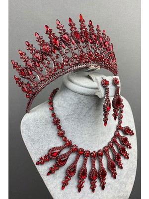 Hayalperest Boncuk Kırmızı  Henna Gelin Kına Tacı Kolye Küpe Seti