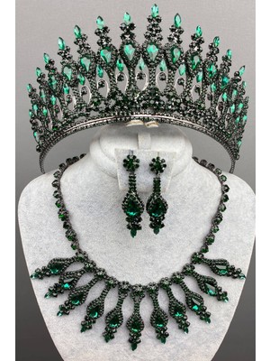 Hayalperest Boncuk Yeşil Henna Gelin Kına Tacı Kolye Küpe Seti