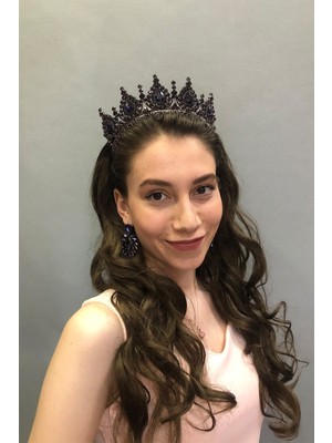 Hayalperest Boncuk Ahu Model Mor Gelin Kına Tacı ve Küpesi