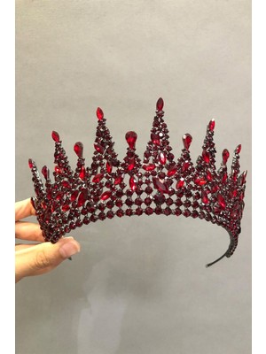 Hayalperest Boncuk Sadalba Model Bordo Gelin Kına Tacı ve Küpesi