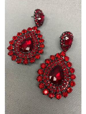 Hayalperest Boncuk Kırmızı Berlin Model Gelin Kına Tacı ve Küpesi Şık Tasarım Kadın Aksesuarı