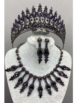 Hayalperest Boncuk Mor Henna Model Gelin Kına Tacı ve Kolye Küpe Seti