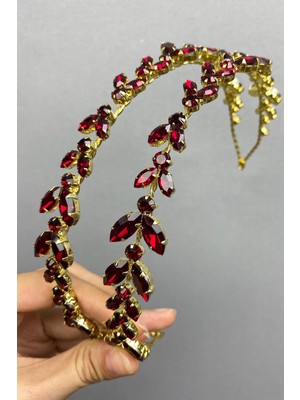Hayalperest Boncuk Bordo Gold Alfa Kına Gelin Tacı
