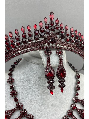 Hayalperest Boncuk Bordo Anteras Gelin Kına Tacı ve Kolye Seti