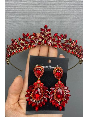 Hayalperest Boncuk Gold Hayal Model Gelin Kına Tac ve Küpe Seti