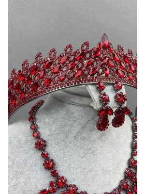 Hayalperest Boncuk Kırmızı Mia Gelin Kına Tacı ve Kolye Seti