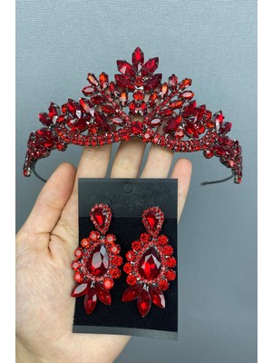 Hayalperest Boncuk Kırmızı Berlin Gelin Kına Tacı ve Küpesi