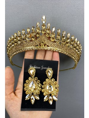 Hayalperest Boncuk Anteras Gelin Kına Tacı ve Küpe Seti