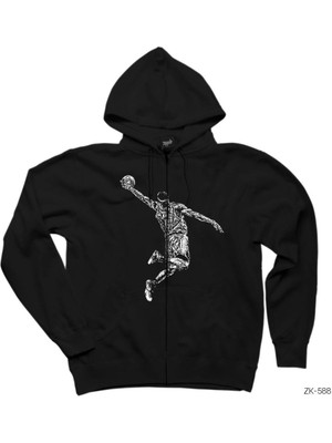 Lebron James Slum Dunk Siyah Fermuarlı Kapşonlu Sweatshirt