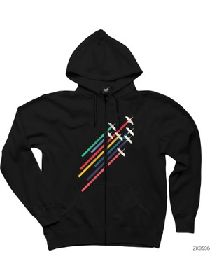 Sorti Siyah Fermuarlı Kapşonlu Sweatshirt