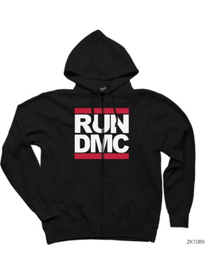 Run Dmc Classic Siyah Fermuarlı Kapşonlu Sweatshirt