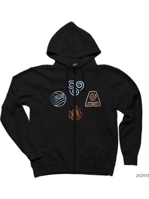 Avatar The Last Air Elements Siyah Fermuarlı Kapşonlu Sweatshirt