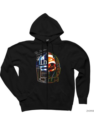 Daft Punk Droid Siyah Fermuarlı Kapşonlu Sweatshirt