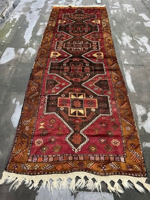 124X355 cm Kahverengi Kırmızı El Yapımı Vintage Harika Kondisyonlu Antik Türk Yolluk