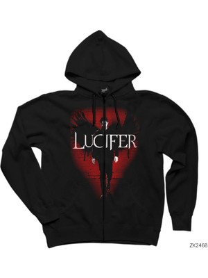 Lucifer Poster Siyah Fermuarlı Kapşonlu Sweatshirt