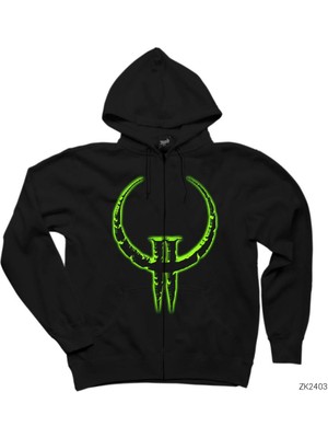 Quake 2 Siyah Fermuarlı Kapşonlu Sweatshirt