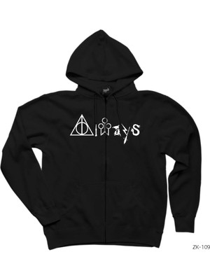 Harry Potter Always Siyah Fermuarlı Kapşonlu Sweatshirt