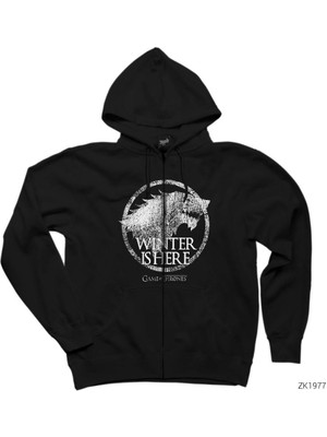 Game Of Thrones Winter Is Here Siyah Fermuarlı Kapşonlu Sweatshirt