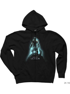 Skyrim Downguard Siyah Fermuarlı Kapşonlu Sweatshirt