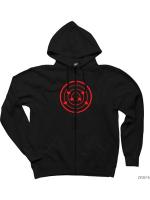 Rinne Sharingan Siyah Fermuarlı Kapşonlu Sweatshirt