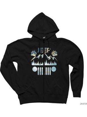 Jeep Forest Siyah Fermuarlı Kapşonlu Sweatshirt