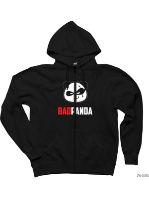 Bad Panda Siyah Fermuarlı Kapşonlu Sweatshirt