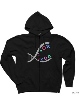 Gamer Dna Siyah Fermuarlı Kapşonlu Sweatshirt
