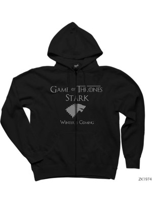 Game Of Thrones Stark Siyah Fermuarlı Kapşonlu Sweatshirt